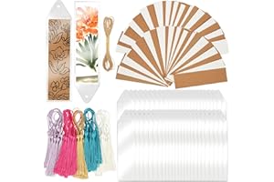 SWATOM Kraft Paper Blank Bookmarks Cardstock 100 PCS Bulk for DIY Classroom Projects Gifts Tags with Tassels PVC Tags (White & Brown)