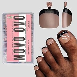 NOVO OVO Fake Toe Nail Tips Press on, Black French