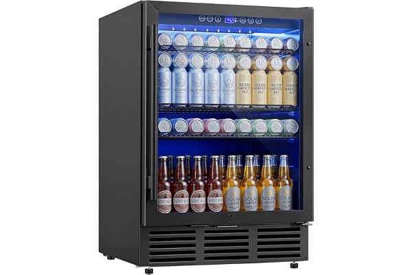 ICEVIVAL 24 Inch Beverage Refrigerator, 180 Cans Beverage Refrigerator with Glass Door, LED Light, Under Counter Refrigerator for Soda, Water, Wine, Drink Fridge for Home, Bar or Office