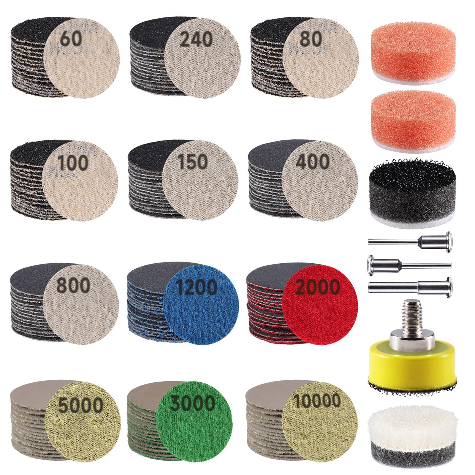 Photo 1 of 188 PCS 1 Inch Sanding Discs, GOH DODD Hook and Loop 60 to 10000 Grit Wet Dry Sandpaper Micro Sand Paper with 1/8" 1/4" Shank, Backing Pad, Polishing Pads, Foam Pads for Auto Metal Glass Resin Wood