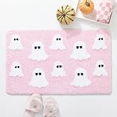TRUEDAYS Halloween Ghost Bathroom Rug, Cute Tufted Bath Mat, Pink | Cute Ghost Pattern, Pink Halloween Decor, Coquette Aesthetic, Soft Tufted Surface, Non Slip TPR Backing, Water Absorbent