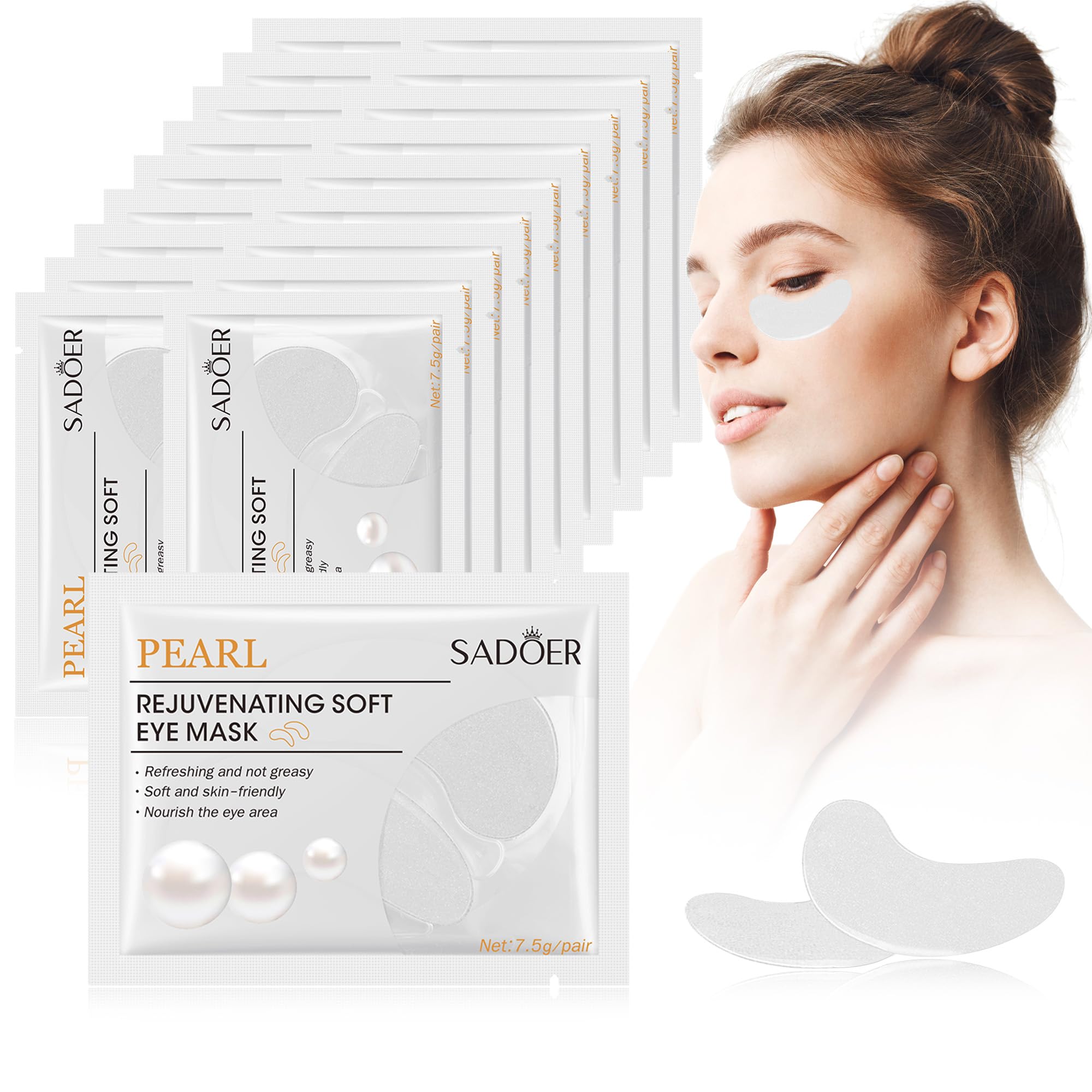 20 Pairs Crystal Collagen Under Eye Patches, Hydrating Under Eye Gel Pad, Under Eye Treatment Mask for Dark Circles, Puffy Eyes, Anti Wrinkle, Fine Lines, Skincare for Women and Men (Pearl)