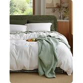 Bedsure PureWoven 100% Washed Cotton Duvet Cover Set, Queen Size, 3-PC | Linen Like Texture, Percale Breathable Bedding Set for All Seasons, Zipper Closure, 8 Corner Ties, Natural White, 90" X 90"