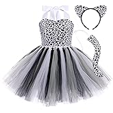 Girls Jungle Themed Dress Animal Tutu Dress Christmas Birthday Party Outfit 3pcs with Ears Headband Tail Accessories Baby Girl Black Leopard 9-10 Years