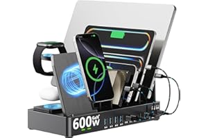 SAIPKYGS 600w Charging Station for Multiple Devices, 15 in 1 Wireless Charging Station for Apple, Dual 100w USB C Tablet Charging Station for MacBook,iPhone,iPad,Tablet(Black)