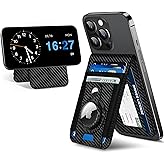 For Magsafe Wallet Stand with Airtag Holder, Strongest Magnetic Wallet for iPhone 17/16/15/14/13/12 Series, ID Window, 4 Card Slots, 10 Cards Holder, Vegan Leather, RFID Blocking, Black Carbon Fiber