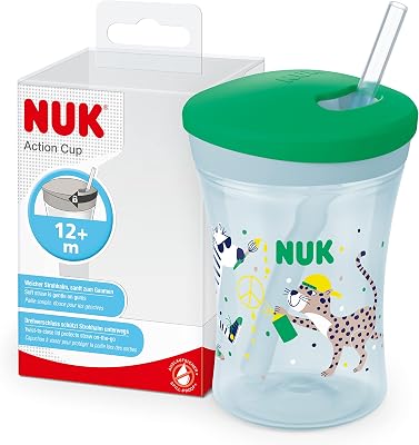 Caneca Action Cup para crianças | +12 meses | Palha mole de operação torcida | À prova de fugas | Livre de BPA | 230 ml | Leopardo (verde) | 1 unidade