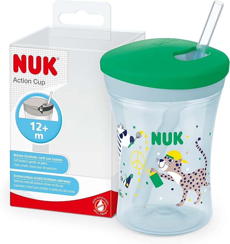 Caneca Action Cup para crianças | +12 meses | Palha mole de operação torcida | À prova de fugas | Livre de BPA | 230 ml | Leopardo (verde) | 1 unidade