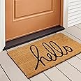 LuxUrux Hello Door Mat Outdoor Coco Coir Doormat, with Heavy-Duty PVC Backing - Natural - Perfect Color/Sizing for Outdoor/Indoor uses. (17 x 30, Script Hello)