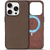 SHIELDON Case for iPhone 16 Pro 6.3", Top Grain Crazy Horse Leather Magnetic Wireless Charging Anti-Scratch Protective Case with Metal Button Compatible with iPhone 16 Pro - Crazy Horse Dark Brown