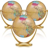 Henoyso 3 Pcs Mini Globes 4.2 in Antique World Map with Stands for Kids | Educational Gift in Back to School, Vintage Geographic Learning Globe, Desktop Decor to Students Classroom Office
