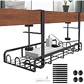 Sleclean Under Desk Cable Management Tray,2 Pack, Upgraded Long Arm Clamp, 16.6"x7.1" No Drill Steel Desk Cable Organizers, C