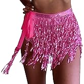 Womens Belly Dance Hip Scarf with Sparkly Fringe Rave Party Sequin Skirt Costume Festival Tassel Skirt