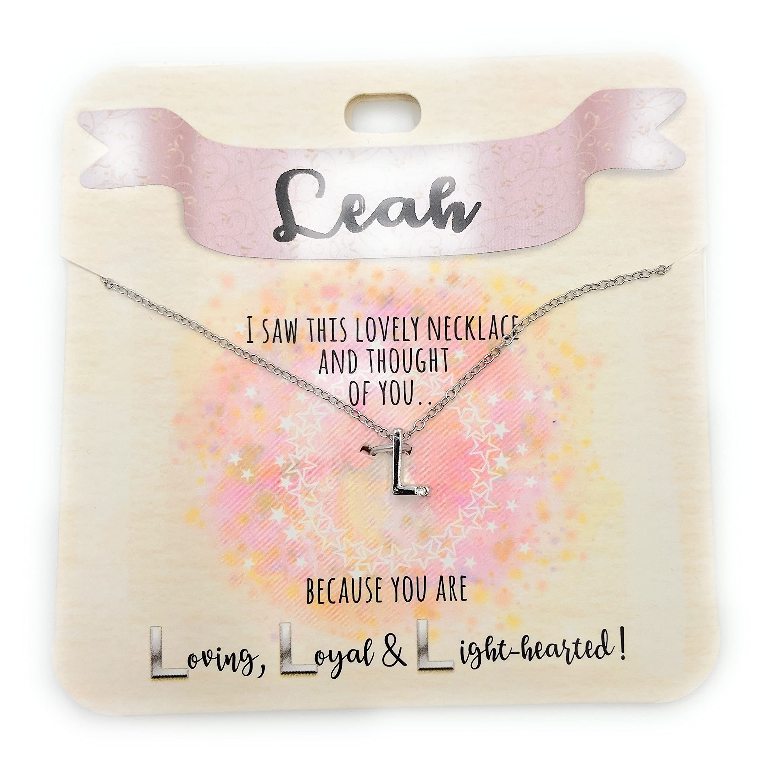 Royal County LEAH - 'L' NECKLACE - Gorgeous personalised silver letter necklace with sparkly diamond on bottom of letter