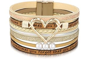 Desimtion Boho Layered Leather Wrap Inspirational Bracelets for Women, Sometimes You Forget Your Awesome Gifts for Women, Teen Girl Gifts Trendy Stuff, Christmas Jewelry for Women Girls