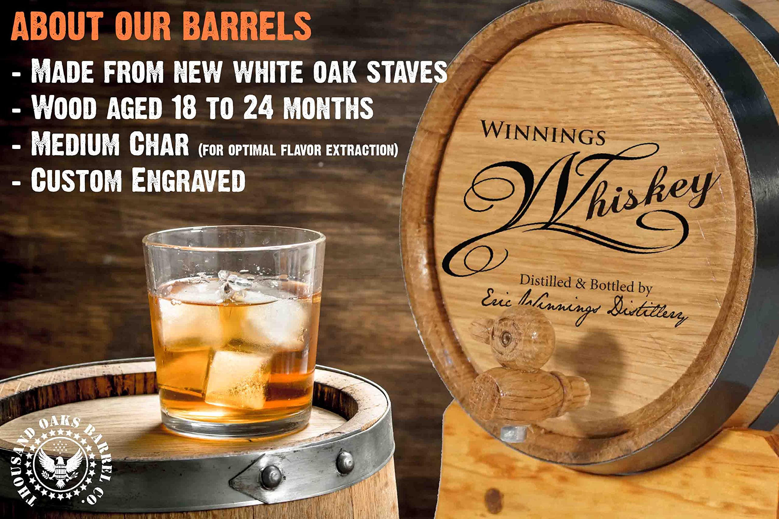 thumbnail image 2 of Personalized Scotch Barrel 3 Liter American Oak Aging Barrel - Custom Engraved Whiskey & Spirit Barrel 3l Oak Barrels For Aging Whiskey 2 of 13
