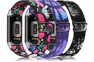 Wearlizer 3 Packs Adjustable Elastic Band Compatible with Fitbit Charge 6 Bands/Charge 5 Bands for Women Men, Stretchy Loop Strap Soft Nylon Sport Wristband Accessories for Charge 6/5 Fitness Tracker