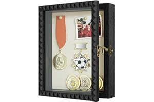 Shadow Box Frame 8x10 Small Shadow Boxes Display Cases with Diamond Shape Door Vintage Lock, SZQINJI Shadow Box for Pet Memorial Photos Medals Keepsakes Graduation Baby Wedding Flower Black