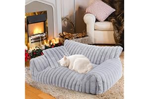 WN'S DAY Cute Cat Couch Bed for Indoor Cats, Fluffy Pet Cat Sofa with Premium Soft Corduroy Fleece, Cute Small Dog Beds for Small Dogs, Fuzzy Puppy Chair with Removable Washable Cover (30x20x10,Grey)