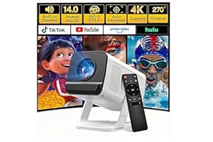 Auto Keystone Mini Portable Projector 4K Support, Android 14 Projecteur, WiFi 6 and Bluetooth 5.4, Short Throw Smart Video Pr