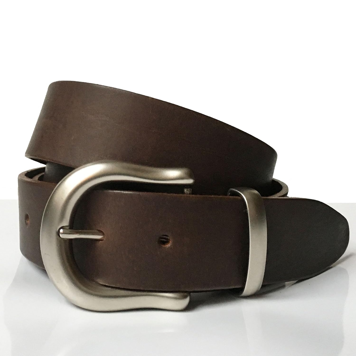 Brown Leather Belt for Men Handmade in UK 1 1/2 ca. 4cm with Silver Pin