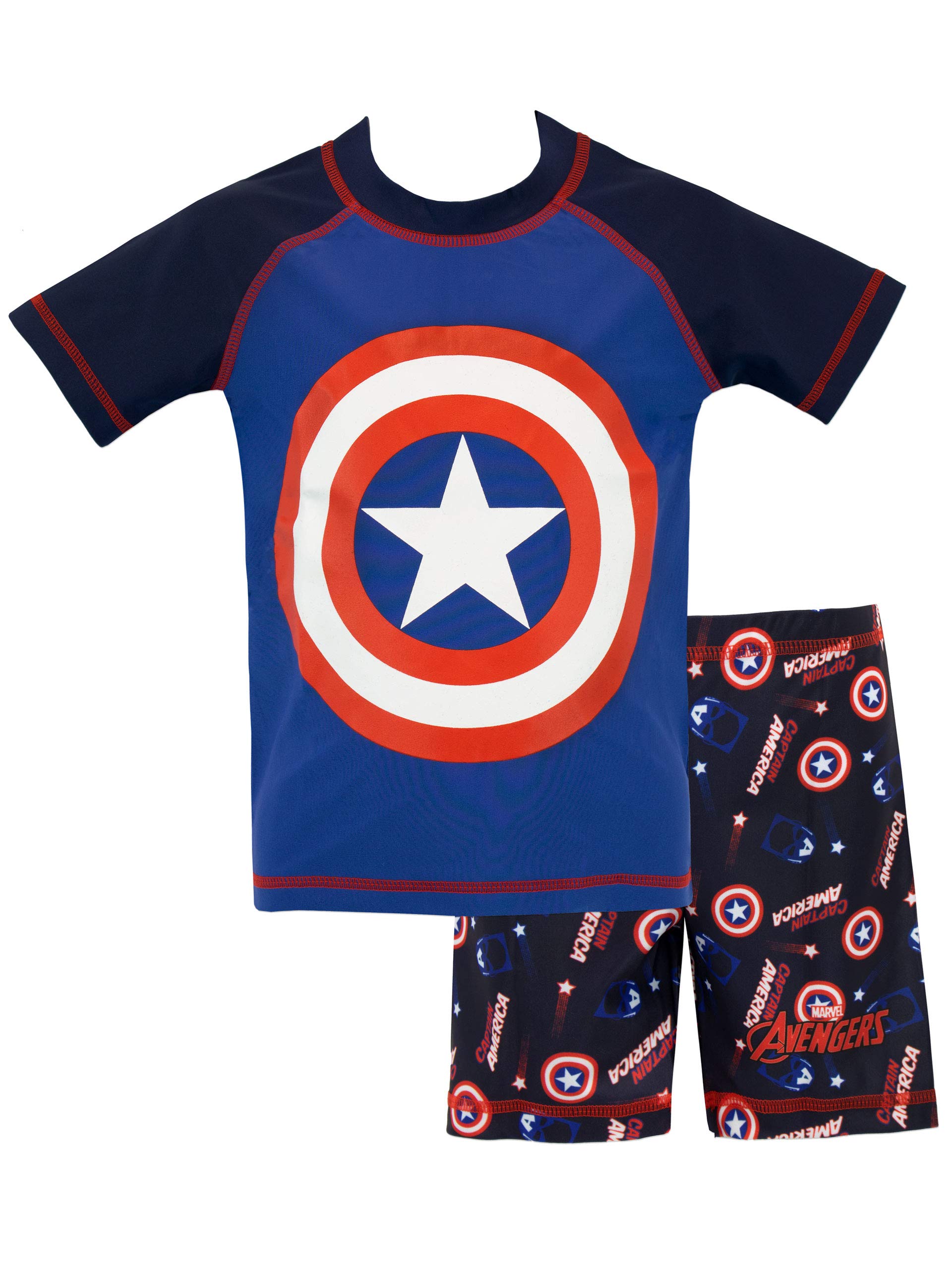 Marvel Boys Two Piece Swim Set Captain America Swimming Costume Blue 9-10 Years