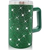 XMYAINA 20oz Bling Tumbler With Handle Stainless Steel Rhinestone Insulated Cup with Lid and Straw Double Wall Vacuum Coffee Cup Reusable Glitter Travel Coffee Mug for Cold and Hot (Emerald)