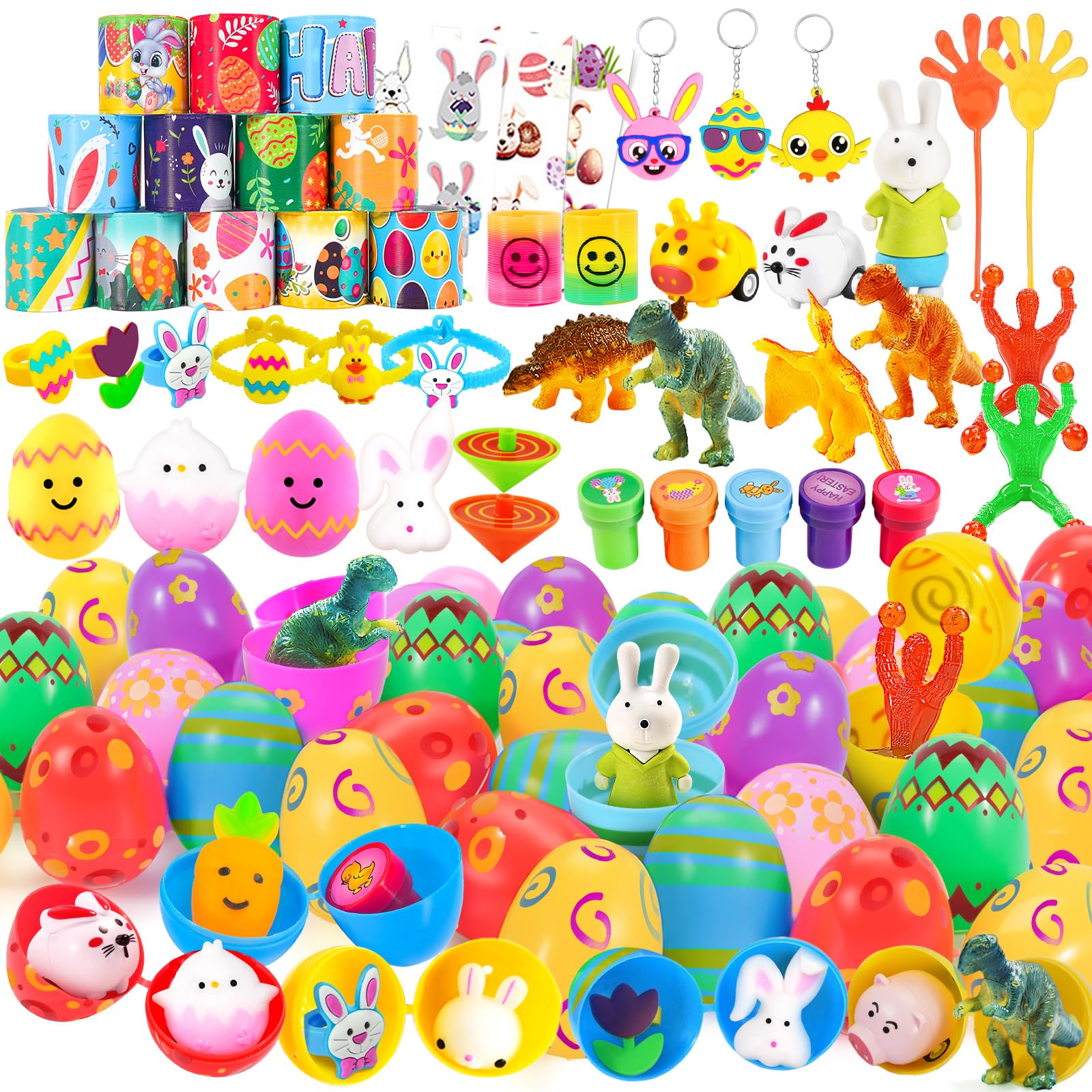 WEARXI 100PCS Prefilled Easter Eggs with Toys, Easter Basket Stuffers, Easter Eggs Filled, Easter Basket Stuffers for Toddler Teens Boy Girl, Plastic Easters Egg, Party Favors Easters Gifts for Kids