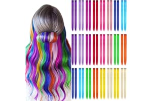 Kyerivs 48PCS Colored Clip in Hair Extensions Gift for Girls 20Inch Rainbow Hairpieces Christmas Stocking Stuffers for Girls Party Colorful Hair Accessories Temporary Hair Color for Kids Women