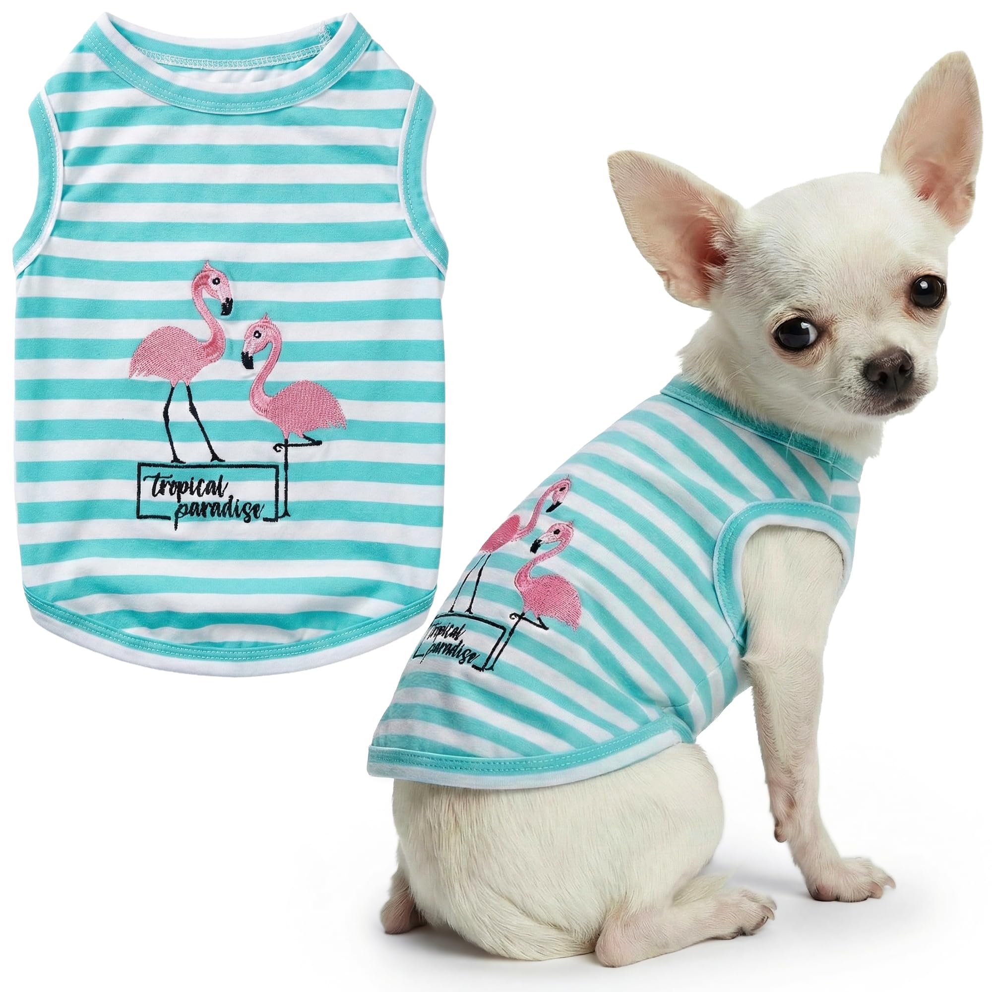 Parisian Pet Flamingos Dog Cat Clothes Tee Shirts Dog T-Shirt, XXS