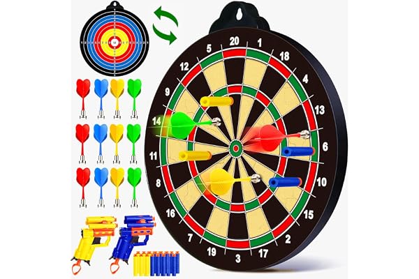 Magnetic Dart Board, Safe Double Sided Magnetic Dart Game Toy for Kids,12pcs Magnetic Darts & 2 Toy Gun & 24 Foam Darts, Indo