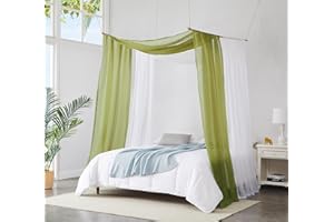 Warm Home Designs Set of 2 White & Sage Green Canopy Bed Curtains in 55 x 216 Inch Size. 2 Queen Bed Canopy Curtains Can Be Turned Into Kids Bed Tent or Bed Canopy for Girls. BE White & Sage 216"