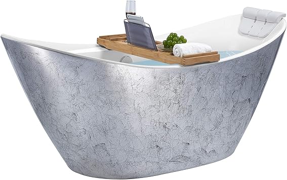 Akdy Freestanding Bathtub 67 Inch Glossy Silver Acrylic Tub For Bathroom Flat Bottom Stand Alone Bathtub Modern And Elegant Style Comfortable Curved Design Luxurious Spa Soaking Amazon Com