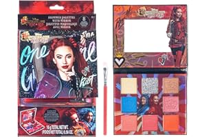 Descendants: The Rise of Red - 8 Well Eyeshadow Shimmer Palette with Mirror and brush, Shimmery and Opaque Colors, Pigmented Blendable for Girls Ages 8+, Perfect for Birthday, Parties by Townley Girl