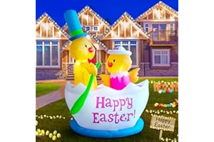 SHDEJTG 6 Foot Easter Inflatable Two Chicks Rowing with Build-in LEDs Blow Up Outdoor Decoration for Easter Holiday Party Indoor Outdoor Garden Lawn Decor