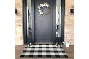 CAINANEL Buffalo Plaid Outdoor Rug Front Door Mat 27.5'' x 43'' Black and White Front Porch Rug Welcome Doormats for Farmhouse Entrance Porch Outdoors Decor