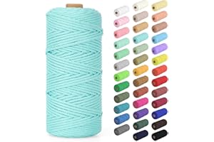 HOMEBOBO Macrame Cord 3mm x 109Yards (328Feet), Natural Cotton Macrame Rope - 4 Strands Twisted Macrame Cotton Cord for Wall Hanging, Plant Hangers, Crafts, Gift Wrapping and Wedding Decorations, Light Blue
