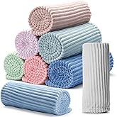 8 Pcs Pastel Colors Flannel Throw Blanket Bulk 50 x 60 Inch with Striped Ribbed Throw Blanket Soft Lightweight All Seasons Blankets for Sofa Room Couch Donation Homeless Wedding Gifts