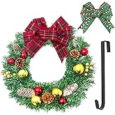 Wreaths for Christmas Décor, Christmas Wreaths for Windows with Pine Cones, Ball Ornaments and 2 Premium Bows, Great X’mas Decorations for Front Door, Indoor and Outdoor, 18 inches