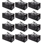 PANDA JOYS Extra Large Moving Bags with Zippers & Carrying Handles, Heavy-Duty Storage Tote for Space Saving Moving Storage, Fold Flat, Alternative to Box and Bin - 12 Pack, Black