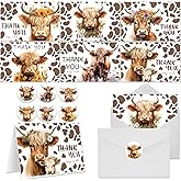 NODMIPNS 60 Pieces Highland Cow Baby Shower Thank You Cards,Baby Farm Thank You Cards Includes 30 Pieces Envelopes and 30 Pieces Highland Cow Cards with Stickers for Baby Shower Bridal Wedding