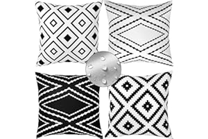 Betylifoy Outdoor Waterproof Throw Pillow Covers, 4PCS Decorative Square Outdoor Pillows Cushion Covers Black and White Water