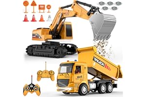 LAUSOMILE Kids-Play-Construction Excavators-Dump Truck Engineering-Vehicle - Remote Control Excavator & Dump Truck Toy Set with Realistic Lights Sounds Christmas Birthday Gifts for Boys Girls Ages 3-12+