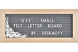 VESKAOTY Small Felt Letter Board with 374 Letters, Numbers & Symbols - 12 x 5 inch Mini Changeable Message Board with Wooden Frame Wall Mount Hook (Grey Board & Wood Frame)
