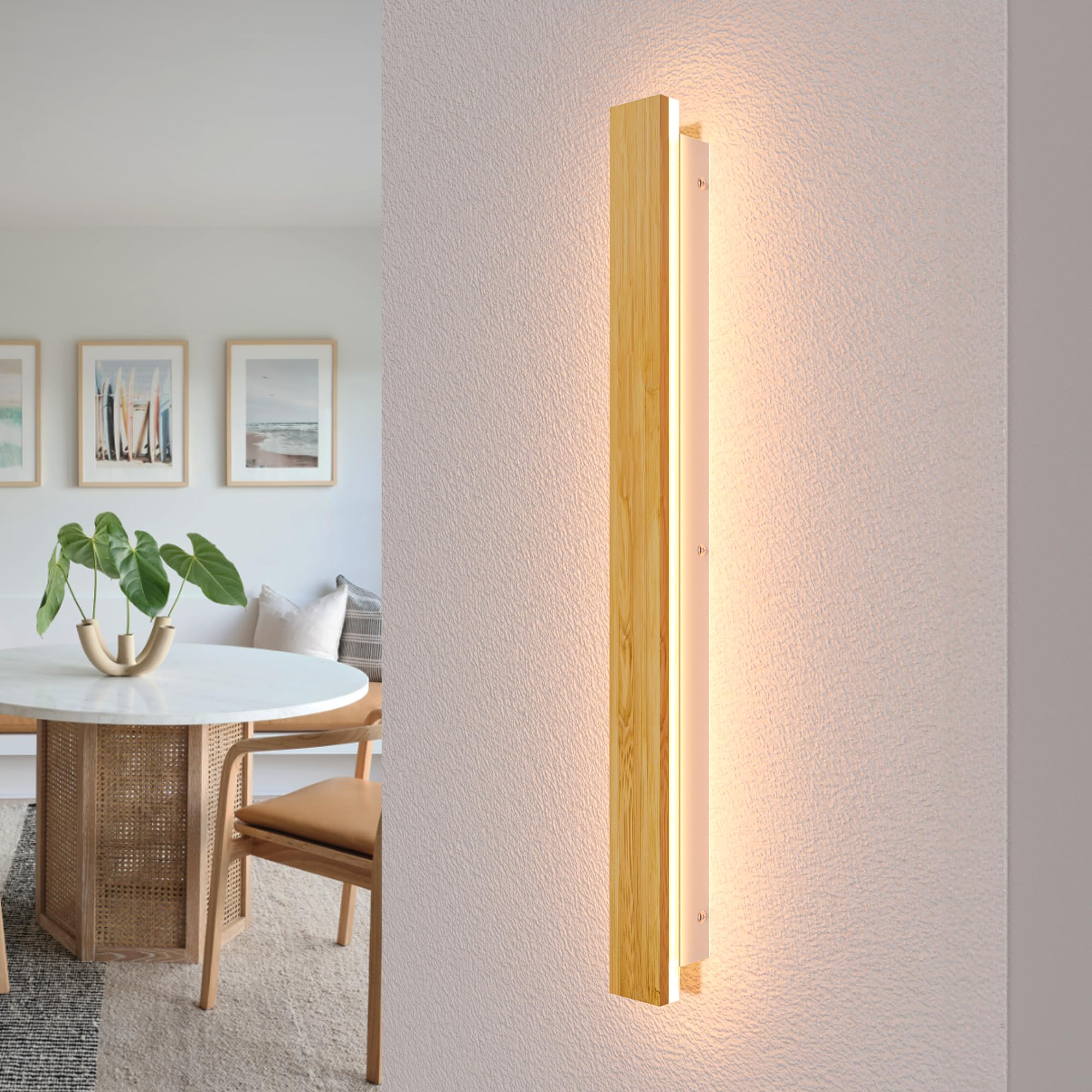 AOLED LED Wall Lamp Indoor Bamboo Wood Wall Light 3000k Hallway Lamp Bedroom Lamp, Living Room Lamp 24W 80cm Wall Lighting for Balcony Stairwell Living Room Children's Room Bedroom