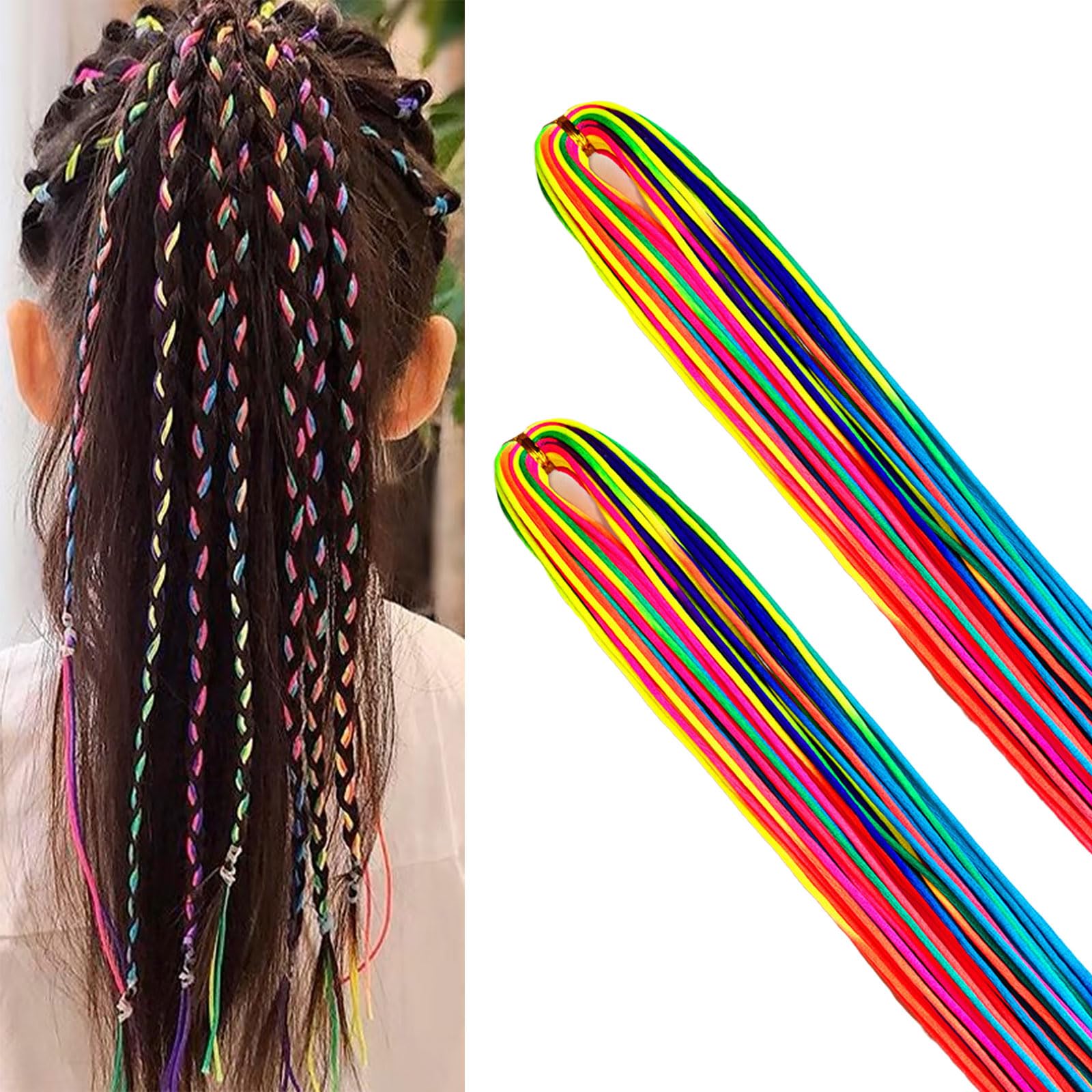 UILYNIU 64 Pcs Hair Braids Colorful Wrap String, Rainbow Rope Band, Festival Hair Accessories for Girls & Women (Multicolor)