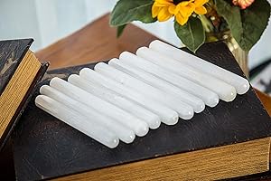 JIC Gem 10 pc Selenite Round Sticks Wands Natural Rough Crystal Stone Specimen for Reiki Chakra Healing Home Decor 14-15 cm