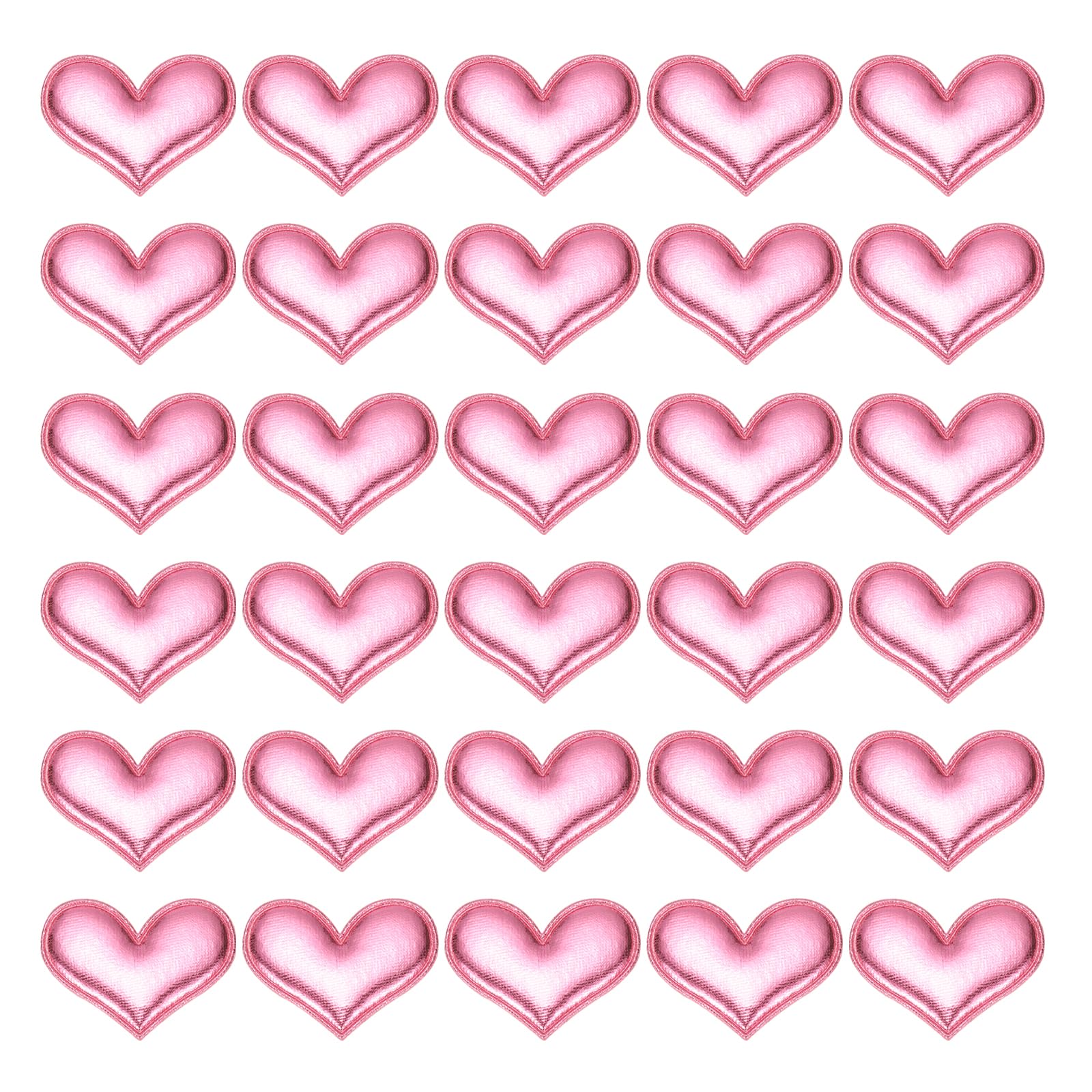PATIKIL 50Pcs Heart Appliques Sew on Patches, Shiny Heart Embellishment Patches PU Padded Fabric Charms for DIY Craft Scrapbooking Decoration Wedding Home Decor, Pink