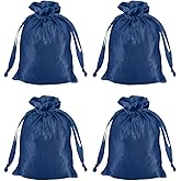 MECCANIXITY Satin Bags with Drawstring, 4x6 Inch Wedding Favor Bag Mini Gift Packaging Bag for Birthday Christmas Jewelry Party (Navy Blue, Pack of 4)