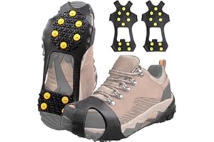 VATEICO Ice Cleat Snow Walking Traction for Shoes Boots Anti-Slip Overshoe Crampons with 10 Studs Ice Rubber Walking Cleats Slip-on Stretch Footwear for Kid Women Men